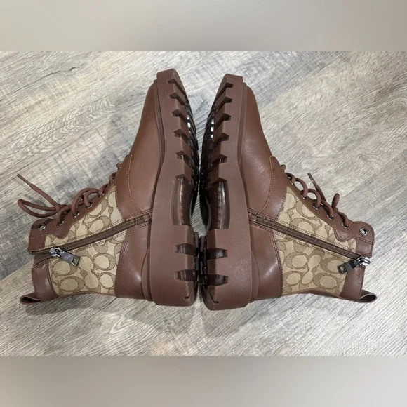 Coach City Sole Side Zip Lace Up Monogram Signature C Boots- Brown, Men’s 8D - Picture 7 of 12